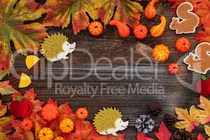 Colorful Autumn Decoration, Copy Space, Wooden Background
