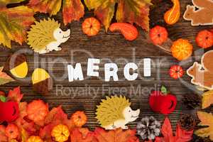 Colorful Autumn Decoration, Text Merci Means Thank You