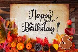 Old Paper With Happy Birthday, Colorful Autumn Decoration
