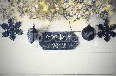 Black Christmas Plate, Fairy Light, Text Goodbye 2019