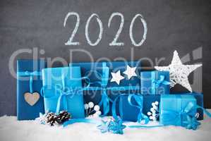 Blue Christmas Gifts, Snow, Text 2020, Decoration Like Star