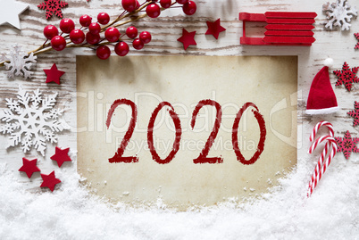 Christmas Decoration, White Wooden Background, Snow, Text 2020