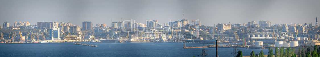 Panoramic view of the port of Odessa from the sea