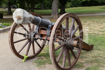 The old cannon is put on display in the park