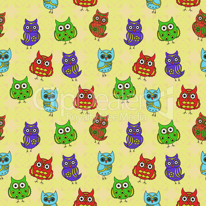 Seamless pattern with cartoon owls