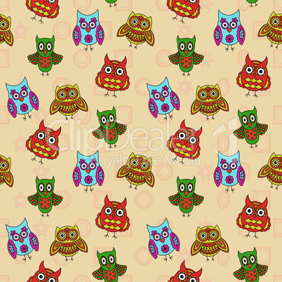 Seamless texture with cartoon and funny owls