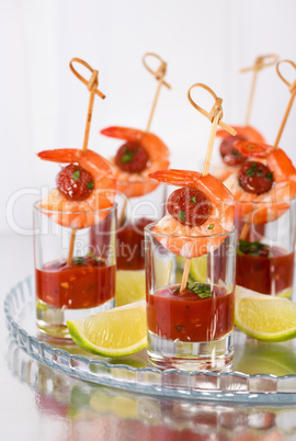 Appetizer shrimp with chorizo sausage