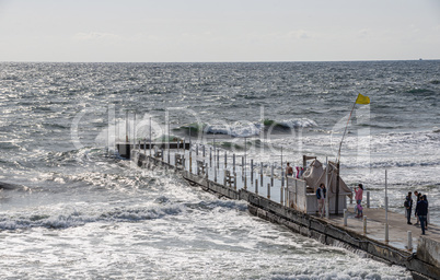 Storm sea in the resort of Arcadia in Odessa, Ukraine