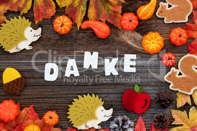 Colorful Autumn Decoration, Text Danke Means Thank You