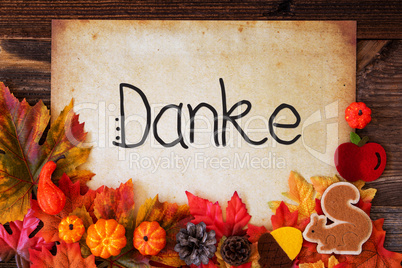 Old Paper With Danke Means Thank You, Colorful Autumn Decoration