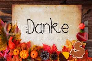 Old Paper With Danke Means Thank You, Colorful Autumn Decoration