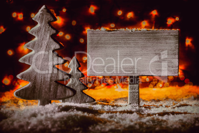 Christmas Decoration, Sign, Christmas Tree, Snow, Copy Space