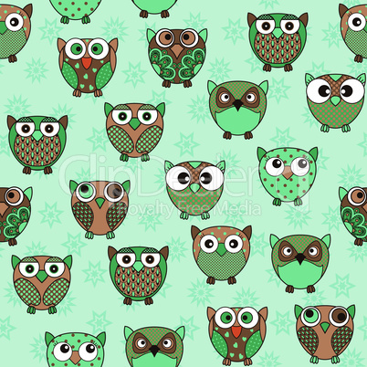 Seamless with cartoon funny owls