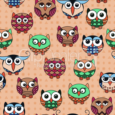 Seamless with cartoon various owls