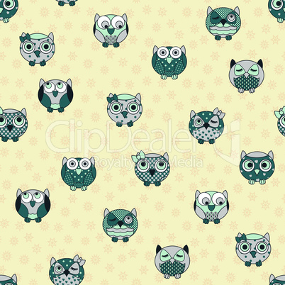 Seamless texture with cartoon owls