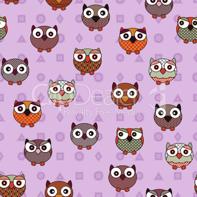 Seamless pattern with funny owls for children decoration