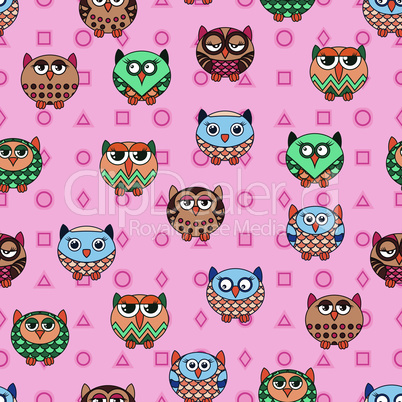Seamless texture with cartoon funny owls