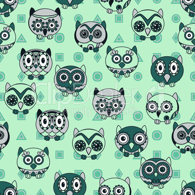 Seamless with cartoon funny various owls