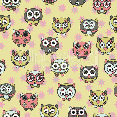 Seamless pattern with various owls