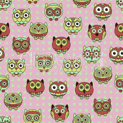 Seamless texture with cartoon various owls