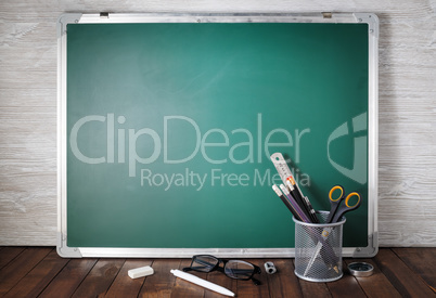 Stationery, green chalkboard