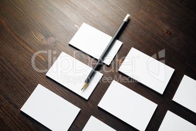 Business cards, pencil