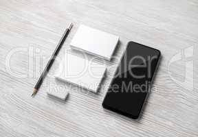 Blank stationery, smartphone