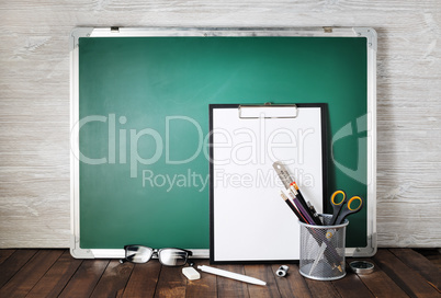 Green blackboard, stationery