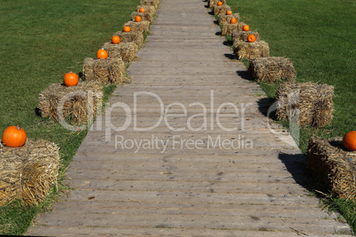 Wooden flooring at an autumn agricultural exhibition