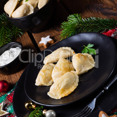 Polish Christmas pierogi with sauerkraut and mushrooms