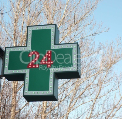 medical twenty-four-hour drugstore signboard