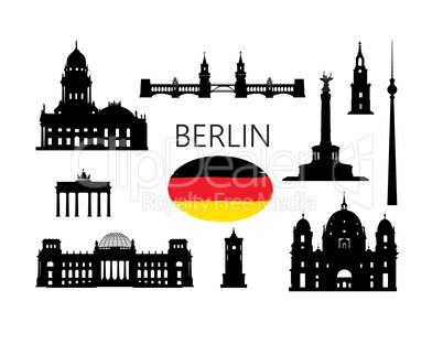 Berlin. Famous tourist places of capital of Germany. Travel Germany set. German building icon silhouette collection.