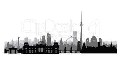 Berlin cityscape with landmarks. City urban landscape with buildings. Travel Germany skyline background.