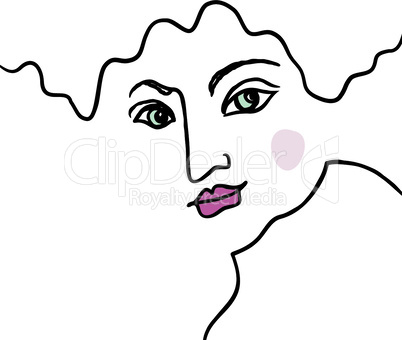 Abstract line art face in1960s drawing style. Art design element. Ceative avatar. Modern line art asian type person portrait with original hairstyle.