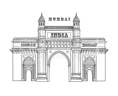 Mumbai city icon. Architectural symbol of Mumbai. Gateway of India. Indian architecture. Indian famous travel plalce.