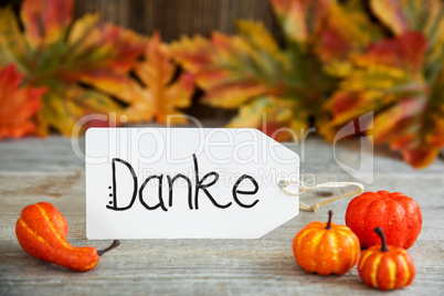 Label, Danke Means Thank You, Pumpkin And Leaves
