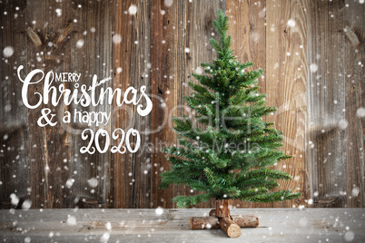 Christmas Tree, Calligraphy Merry Christmas And Happy 2020, Snow