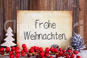 Christmas Decoration, Paper With Text Frohe Weihnachten Means Merry Christmas