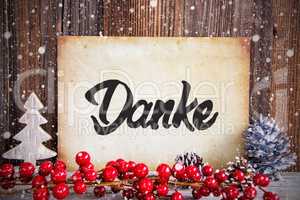 Christmas Decoration, Paper With Text Danke Means Thank You, Snow