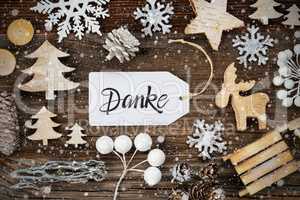 Label, Frame Of Christmas Decoration, Danke Means Thank You, Snowflakes