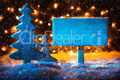 Sign, Christmas Tree, Copy Space, Fairy Lights, Snow
