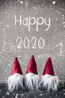 Three Red Gnomes, Cement, Snowflakes, Text Happy 2020