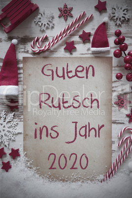 Retro Christmas Flat Lay, Snow, Guten Rutsch 2020 Means Happy New Year