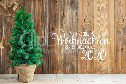 Wooden Background, Tree, Calligraphy Frohe Weihnachten Means Merry Christmas