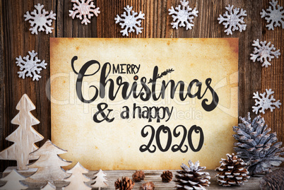 Old Paper With Christmas Decoration, Merry Christmas And Happy 2020