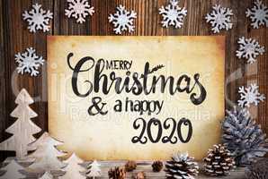 Old Paper With Christmas Decoration, Merry Christmas And Happy 2020