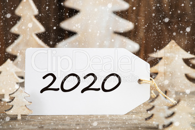 White Christmas Tree, Label With Text 2020, Snowflakes