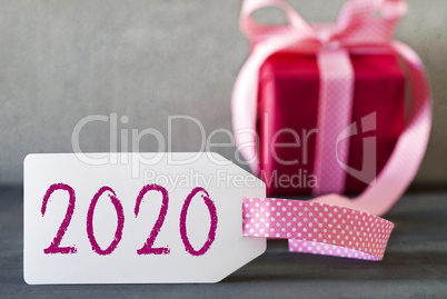 Pink Gift, Label, Text 2020, Present With Ribbon