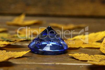 Beautiful blue crystal lay on the table