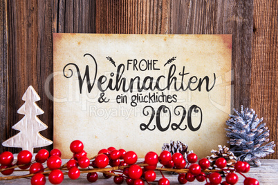 Christmas Decoration, Paper With Text Glueckliches 2020 Means Happy 2020